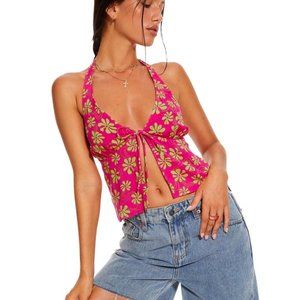 NWT Motel Rocks Hot Pink Floral 90s Top Large.